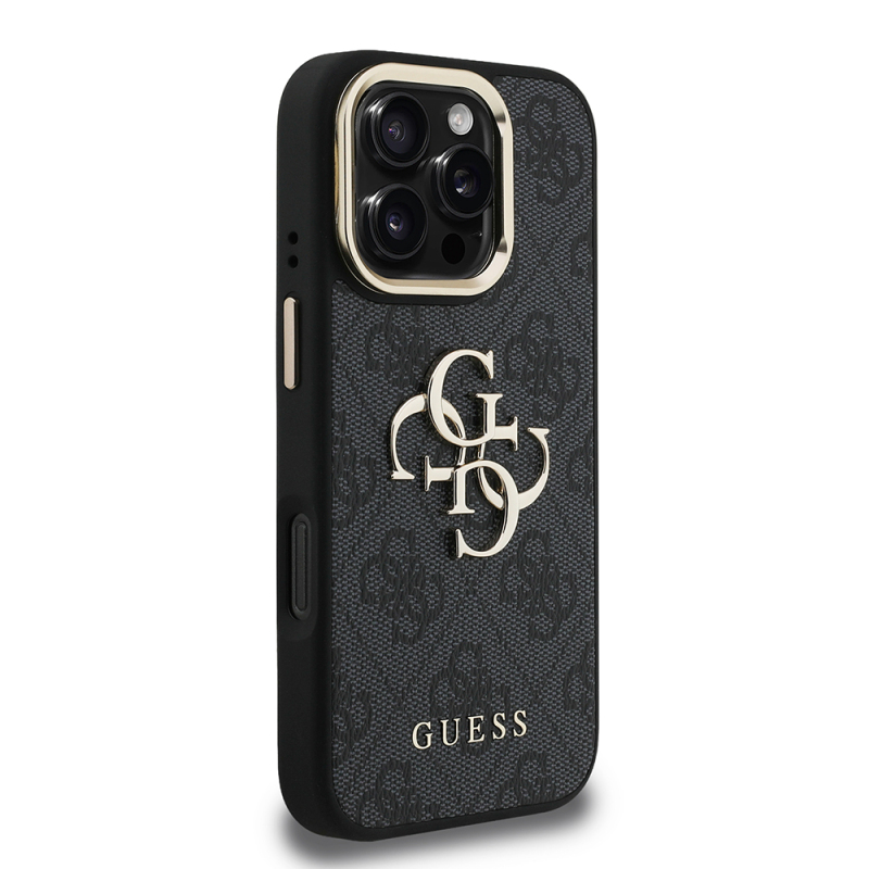 Apple iPhone 16 Pro Max Kılıf Guess Orjinal Lisanslı PU Deri 4G Desenli Metal Büyük 4G ve Yazı Logolu Kamera Standlı Kapak - 14