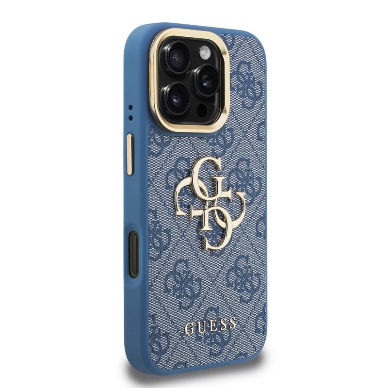 Apple iPhone 16 Pro Max Kılıf Guess Orjinal Lisanslı PU Deri 4G Desenli Metal Büyük 4G ve Yazı Logolu Kamera Standlı Kapak - 21
