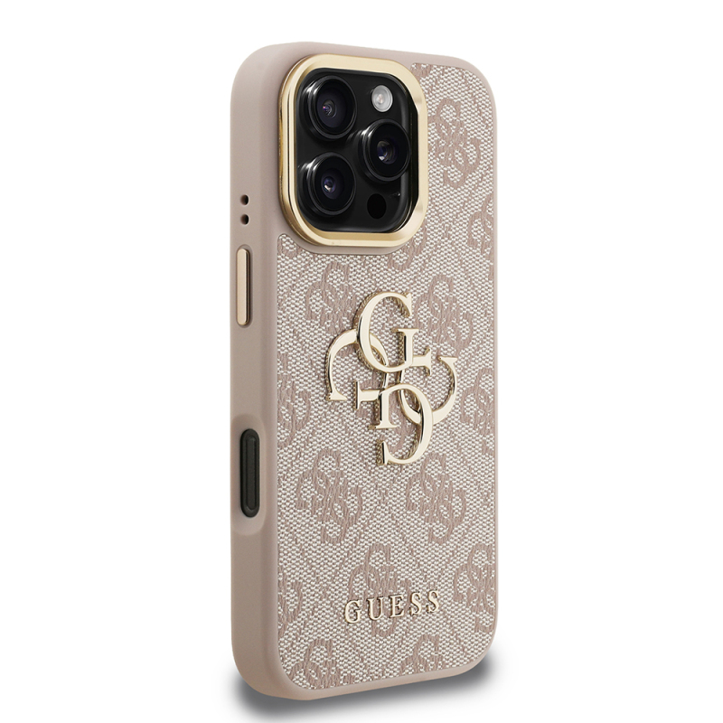 Apple iPhone 16 Pro Max Kılıf Guess Orjinal Lisanslı PU Deri 4G Desenli Metal Büyük 4G ve Yazı Logolu Kamera Standlı Kapak - 29