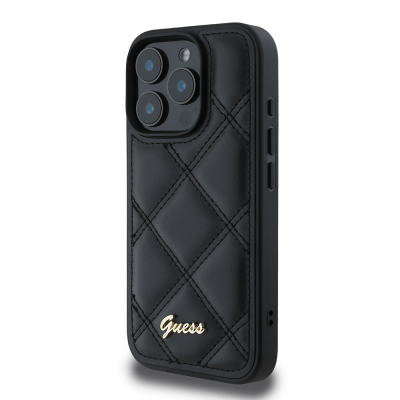 Apple iPhone 16 Pro Max Kılıf Guess Orjinal Lisanslı PU Deri Metal Yazı Logolu Kapitone Kapak - 3