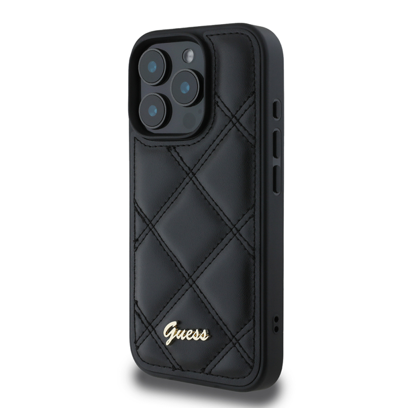 Apple iPhone 16 Pro Max Kılıf Guess Orjinal Lisanslı PU Deri Metal Yazı Logolu Kapitone Kapak - 3