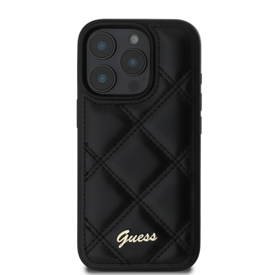 Apple iPhone 16 Pro Max Kılıf Guess Orjinal Lisanslı PU Deri Metal Yazı Logolu Kapitone Kapak - 4