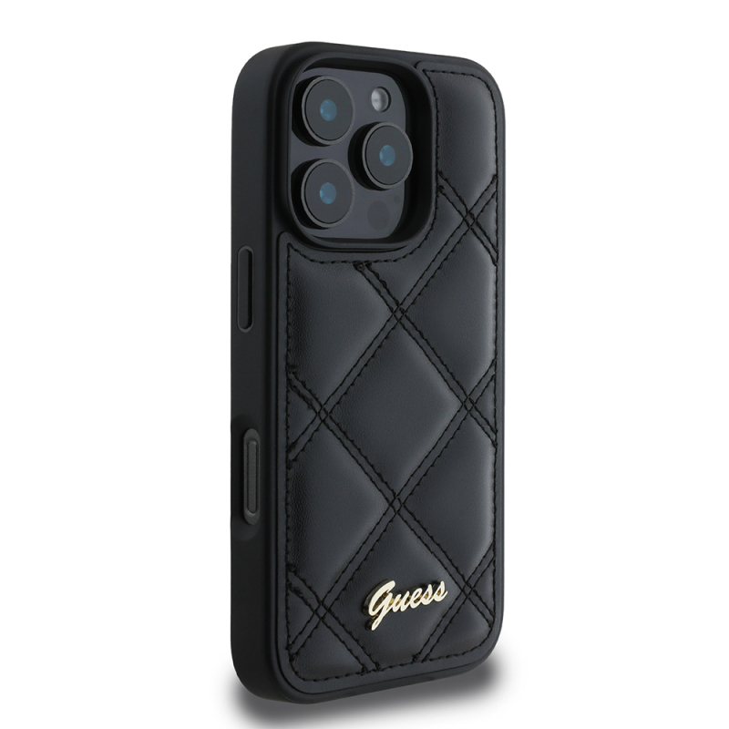 Apple iPhone 16 Pro Max Kılıf Guess Orjinal Lisanslı PU Deri Metal Yazı Logolu Kapitone Kapak - 5