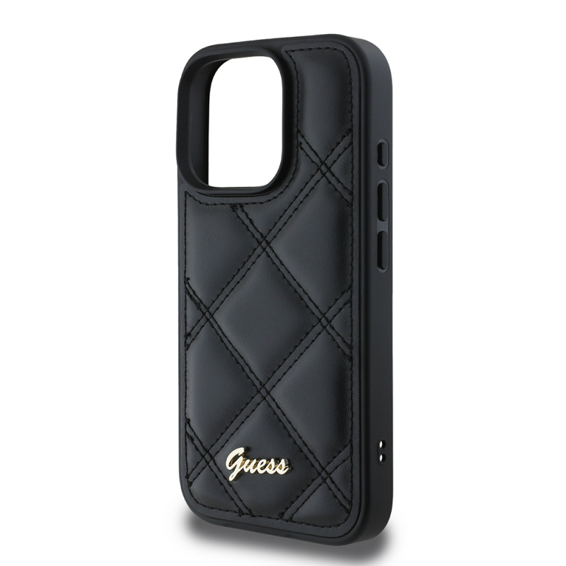 Apple iPhone 16 Pro Max Kılıf Guess Orjinal Lisanslı PU Deri Metal Yazı Logolu Kapitone Kapak - 7