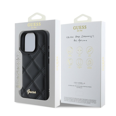 Apple iPhone 16 Pro Max Kılıf Guess Orjinal Lisanslı PU Deri Metal Yazı Logolu Kapitone Kapak - 9