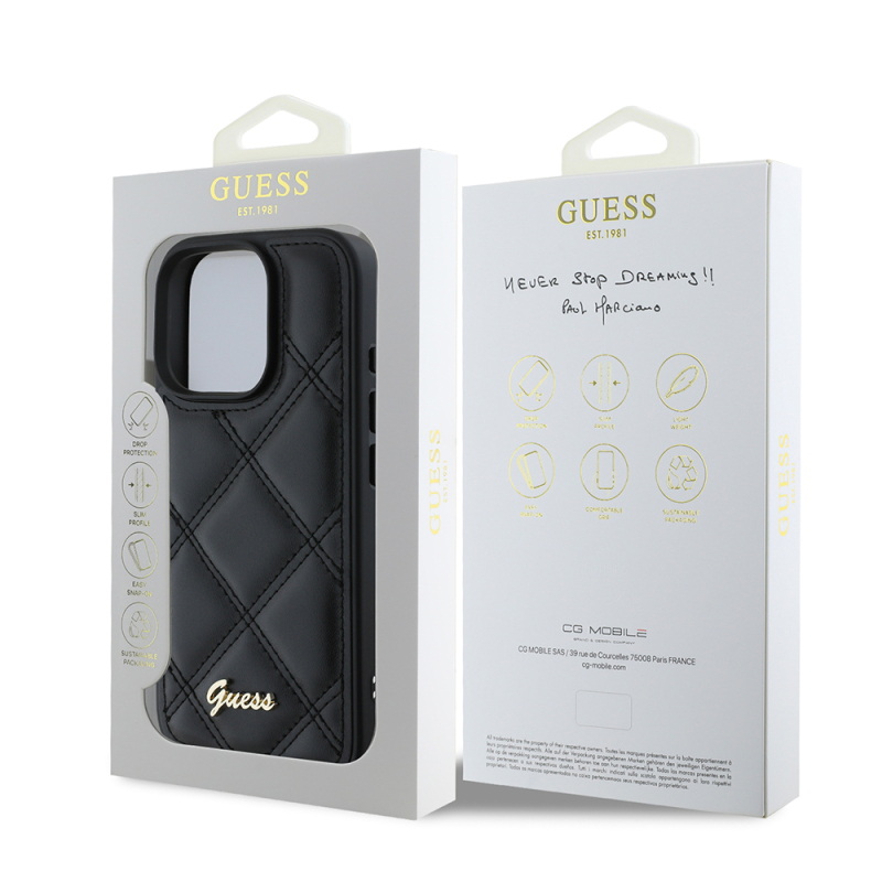 Apple iPhone 16 Pro Max Kılıf Guess Orjinal Lisanslı PU Deri Metal Yazı Logolu Kapitone Kapak - 9