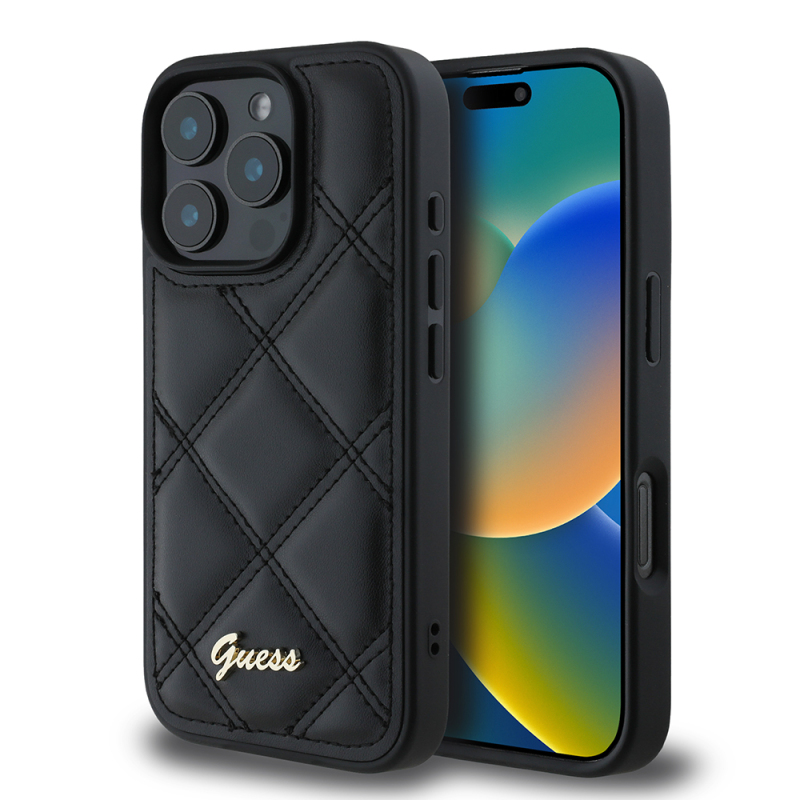 Apple iPhone 16 Pro Max Kılıf Guess Orjinal Lisanslı PU Deri Metal Yazı Logolu Kapitone Kapak - 2