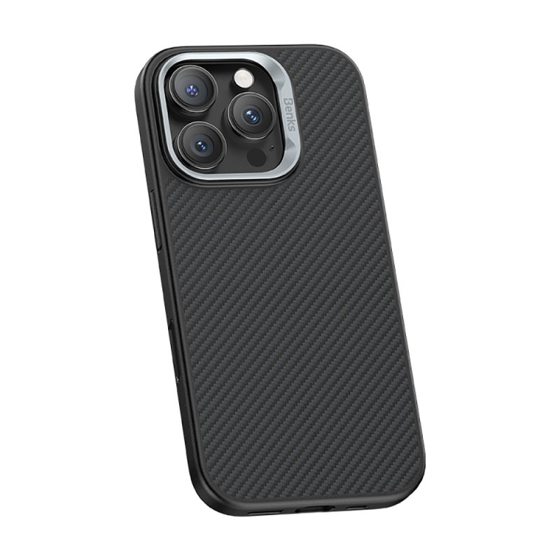 Apple iPhone 16 Pro Max Kılıf Karbon Fiber M-safe Şarj Özellikli Kamera Kontrol Butonlu Benks Hybrid ArmorPro 600D Kevlar Kapak - 4