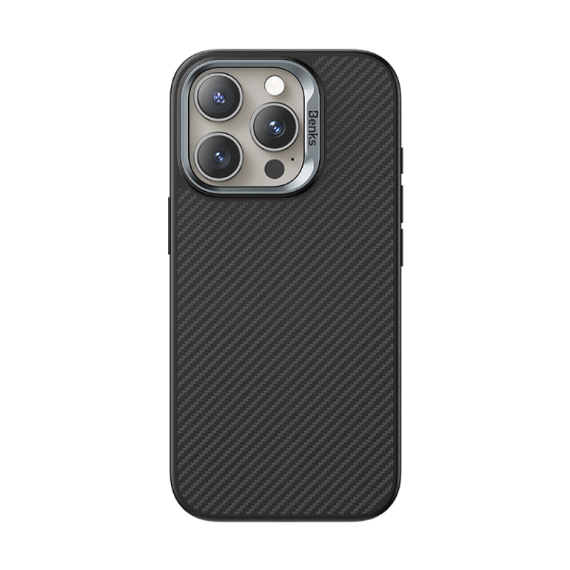 Apple iPhone 16 Pro Max Kılıf Karbon Fiber M-safe Şarj Özellikli Kamera Kontrol Butonlu Benks Hybrid ArmorPro 600D Kevlar Kapak - 2