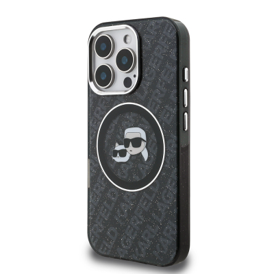 Apple iPhone 16 Pro Max Kılıf Karl Lagerfeld Orjinal Lisanslı Parlayan Simli Karl & Choupette Heads Kapak - 3