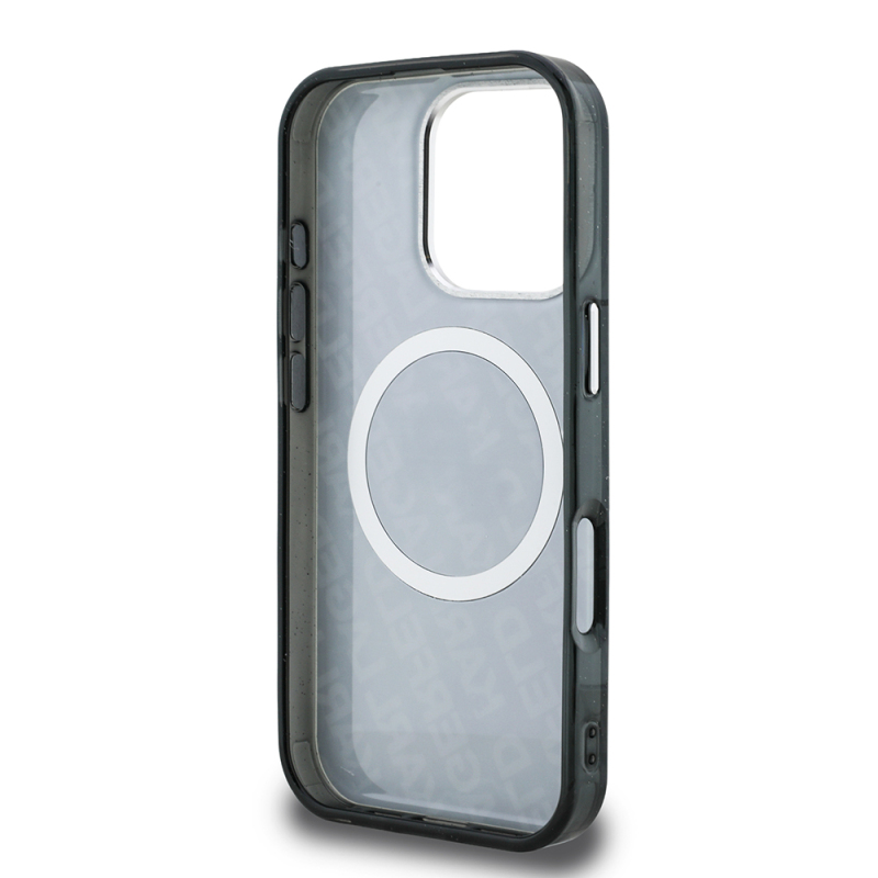Apple iPhone 16 Pro Max Kılıf Karl Lagerfeld Orjinal Lisanslı Parlayan Simli Karl & Choupette Heads Kapak - 8