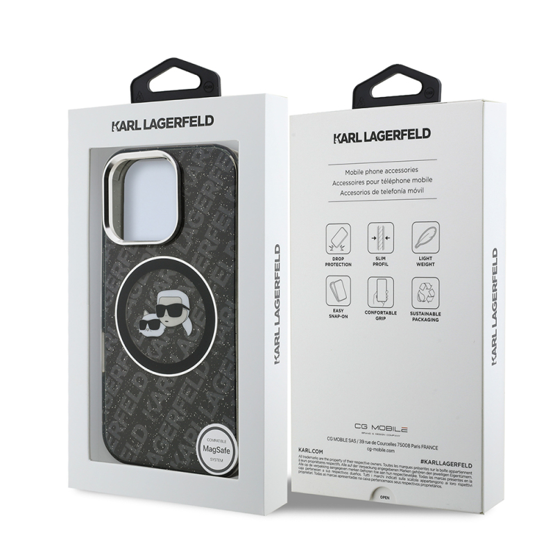 Apple iPhone 16 Pro Max Kılıf Karl Lagerfeld Orjinal Lisanslı Parlayan Simli Karl & Choupette Heads Kapak - 9