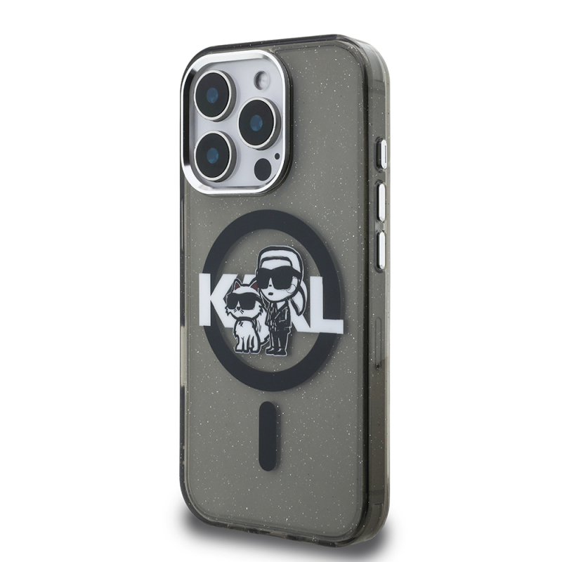 Apple iPhone 16 Pro Max Kılıf Karl Lagerfeld Orjinal Lisanslı Parlayan Simli Karl & Choupette Sketch Logo Kapak - 3