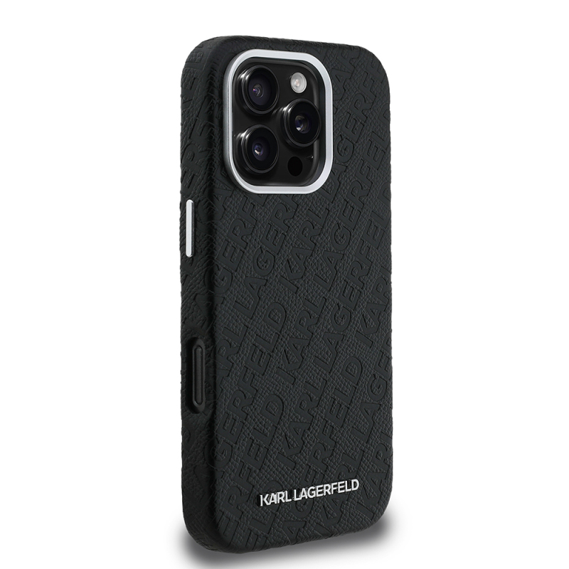 Apple iPhone 16 Pro Max Kılıf Karl Lagerfeld Orjinal Lisanslı PU Deri Damgalı Metal Yazı Logolu Kapak - 5