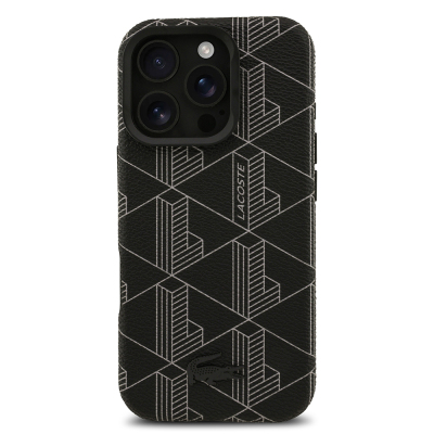 Apple iPhone 16 Pro Max Kılıf Lacoste Orjinal Lisanslı M-safe Şarj Özellikli Standlı PU Deri Karışık Monogram Desenli Kapak - 4