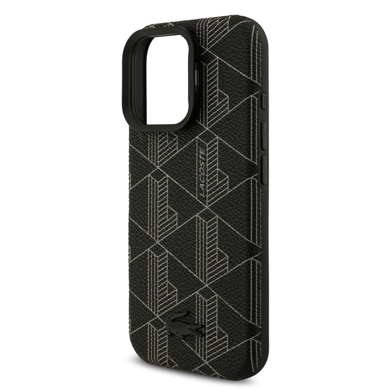 Apple iPhone 16 Pro Max Kılıf Lacoste Orjinal Lisanslı M-safe Şarj Özellikli Standlı PU Deri Karışık Monogram Desenli Kapak - 7