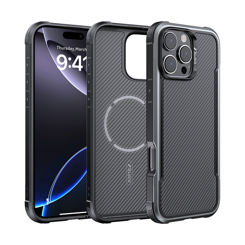 Apple iPhone 16 Pro Max Kılıf M-safe Şarj Özellikli Airbagli Raptic Apex Serisi Karbon Fiber Tasarımlı Kapak - 8
