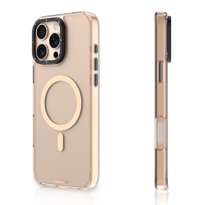 Apple iPhone 16 Pro Max Kılıf M-safe Şarj Özellikli Cam Arka Yüzey TPU Youngkit Gemstone Clear Serisi Kapak - 7