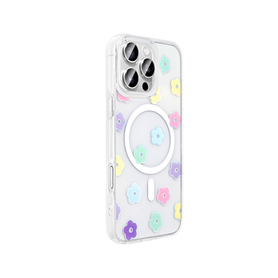 Apple iPhone 16 Pro Max Kılıf M-Safe Şarj Özellikli Şeffaf Zore Folk Sert Kapak - 9