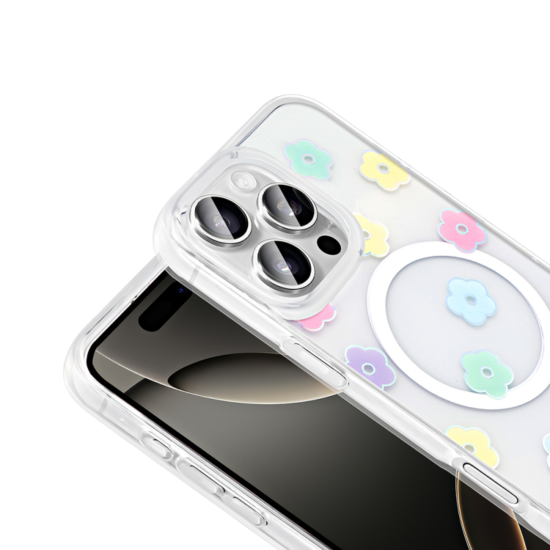 Apple iPhone 16 Pro Max Kılıf M-Safe Şarj Özellikli Şeffaf Zore Folk Sert Kapak - 14