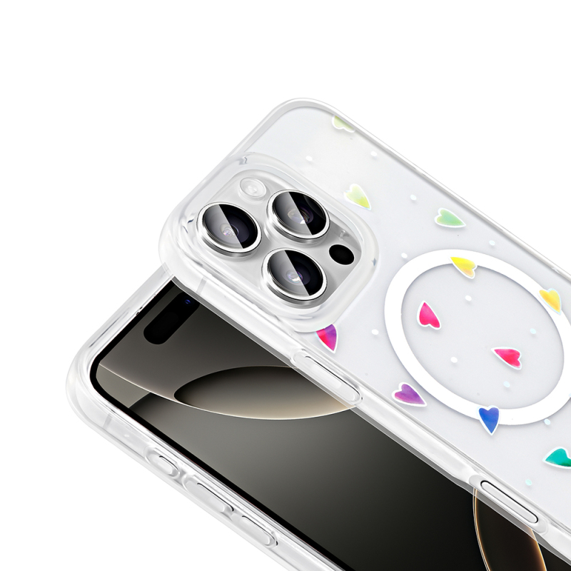 Apple iPhone 16 Pro Max Kılıf M-Safe Şarj Özellikli Şeffaf Zore Folk Sert Kapak - 16