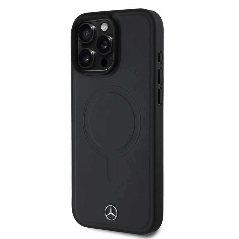 Apple iPhone 16 Pro Max Kılıf Mercedes Benz Orjinal Lisanslı M-safe Şarj Özellikli Metal Yıldız Logolu Sade Pürüzsüz Deri Kapak - 3