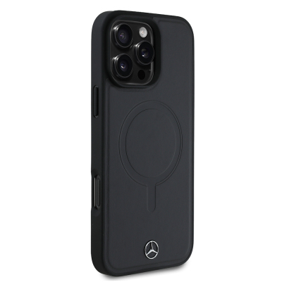 Apple iPhone 16 Pro Max Kılıf Mercedes Benz Orjinal Lisanslı M-safe Şarj Özellikli Metal Yıldız Logolu Sade Pürüzsüz Deri Kapak - 5
