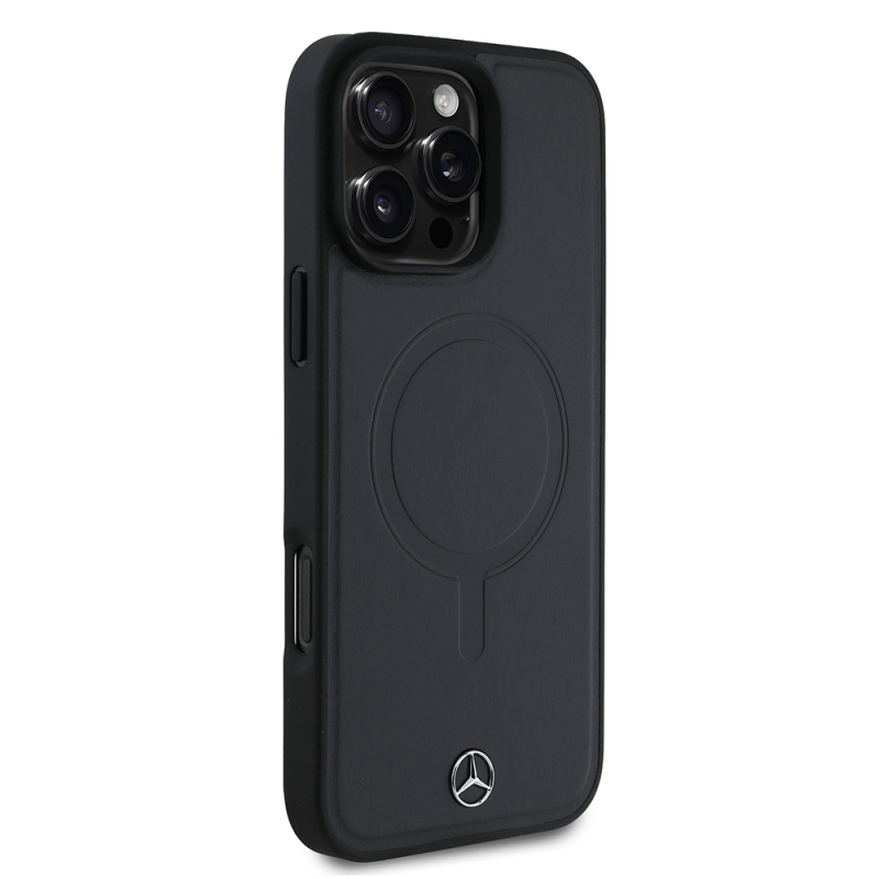 Apple iPhone 16 Pro Max Kılıf Mercedes Benz Orjinal Lisanslı M-safe Şarj Özellikli Metal Yıldız Logolu Sade Pürüzsüz Deri Kapak - 5
