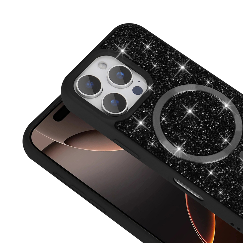 Apple iPhone 16 Pro Max Kılıf Pırlanta Tasarımlı M-safe Şarj Özellikli Zore Mozaik Silikon Kapak - 8