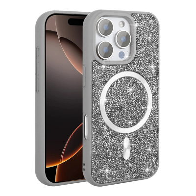 Apple iPhone 16 Pro Max Kılıf Pırlanta Tasarımlı M-safe Şarj Özellikli Zore Mozaik Silikon Kapak - 6
