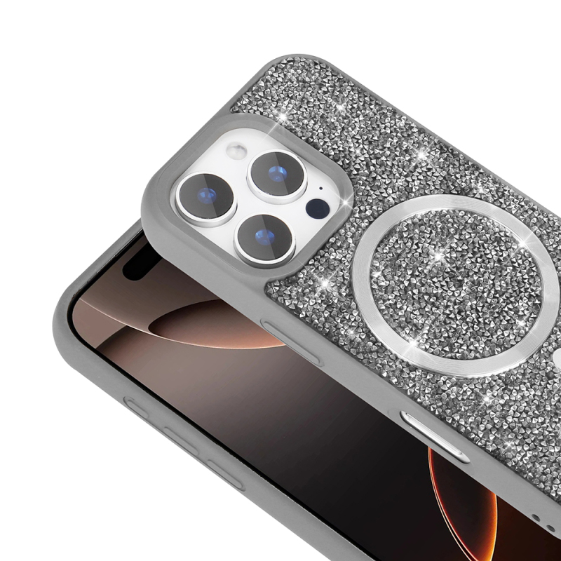 Apple iPhone 16 Pro Max Kılıf Pırlanta Tasarımlı M-safe Şarj Özellikli Zore Mozaik Silikon Kapak - 10