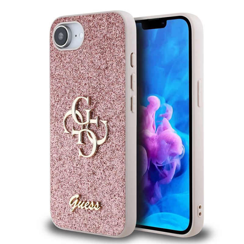 Apple iPhone 16E Case Guess Original Licensed 4G Big Metal Logo Glitter Cover - 1