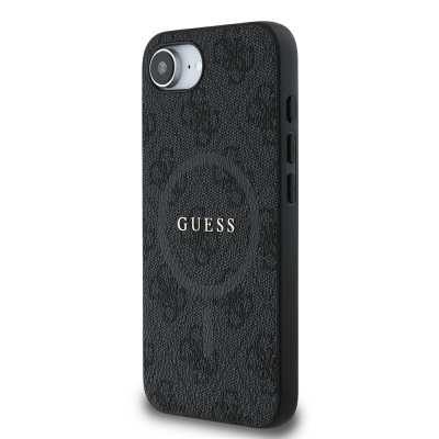 Apple iPhone 16E Case Guess Original Licensed M-safe Charging Feature PU Ring 4G Patterned Text Logo Cover - 4