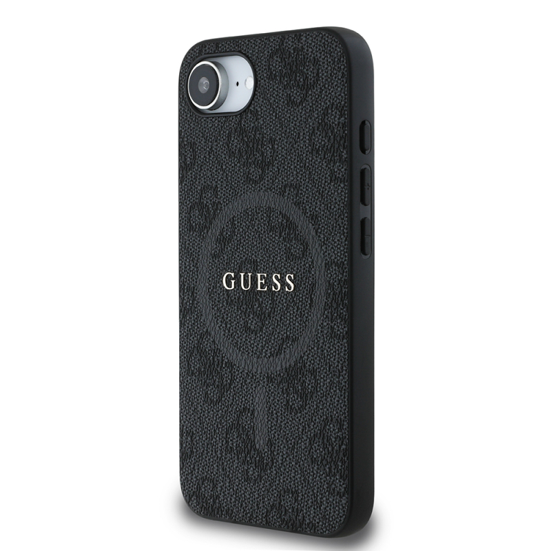 Apple iPhone 16E Case Guess Original Licensed M-safe Charging Feature PU Ring 4G Patterned Text Logo Cover - 4
