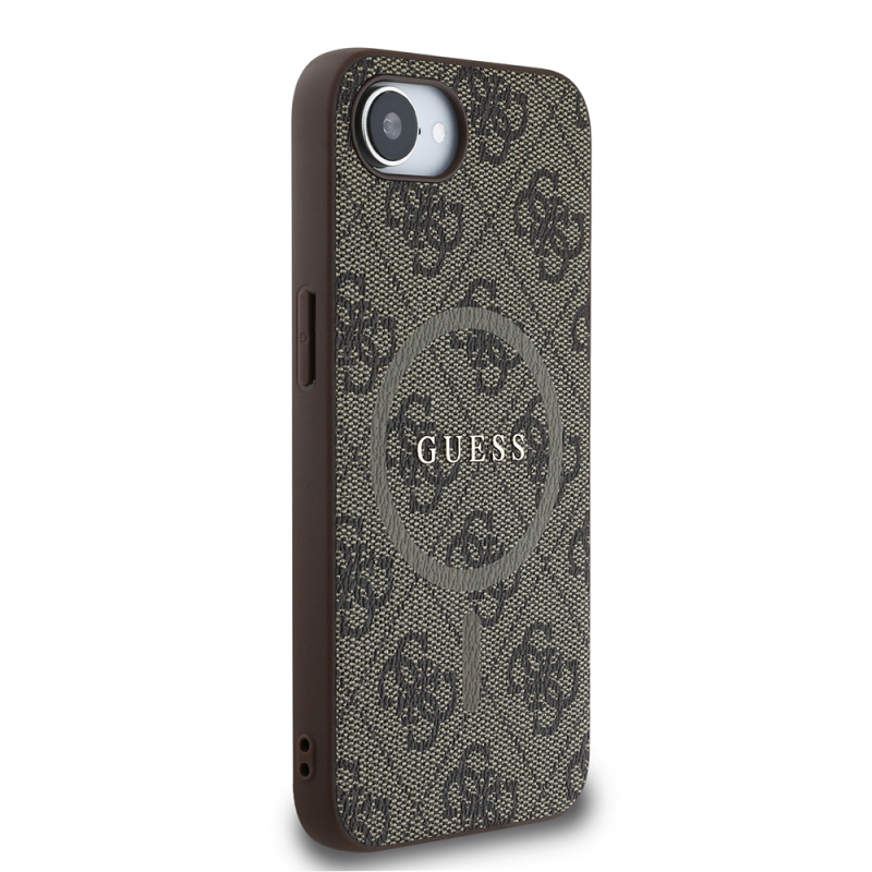 Apple iPhone 16E Case Guess Original Licensed M-safe Charging Feature PU Ring 4G Patterned Text Logo Cover - 13