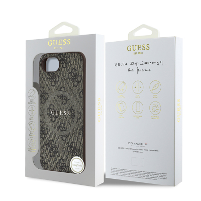 Apple iPhone 16E Case Guess Original Licensed M-safe Charging Feature PU Ring 4G Patterned Text Logo Cover - 17