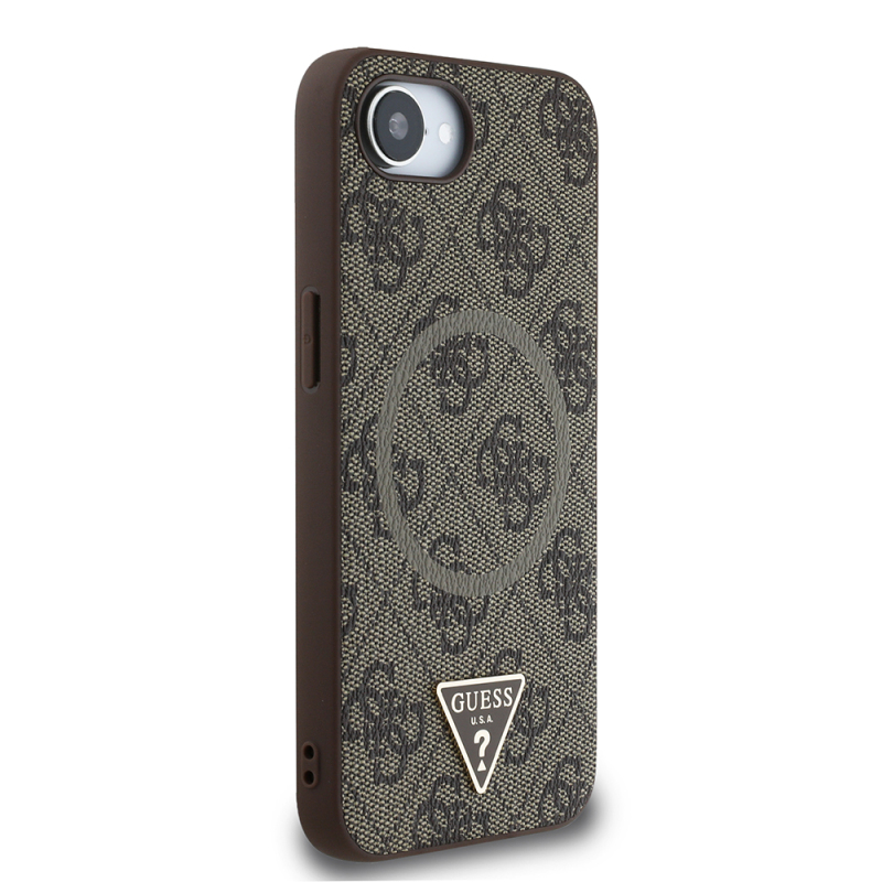 Apple iPhone 16E Case Guess Original Licensed M-safe Charging Feature PU Triangle Logo 4G Patterned Cover - 6