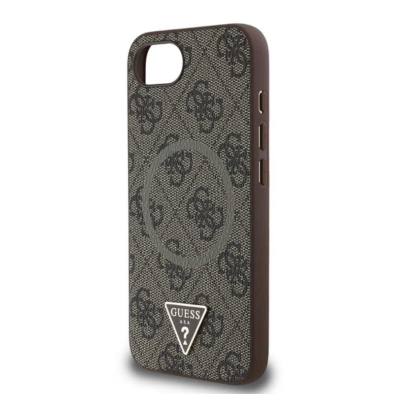 Apple iPhone 16E Case Guess Original Licensed M-safe Charging Feature PU Triangle Logo 4G Patterned Cover - 8