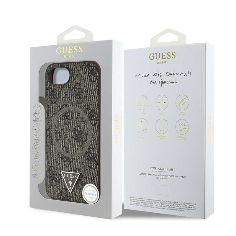 Apple iPhone 16E Case Guess Original Licensed M-safe Charging Feature PU Triangle Logo 4G Patterned Cover - 10