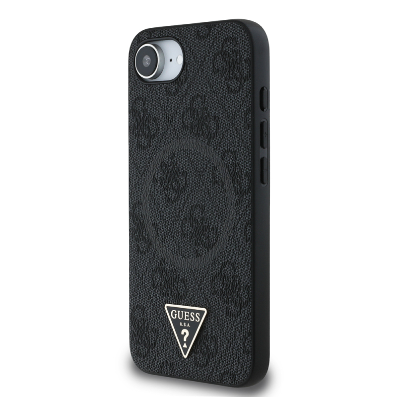 Apple iPhone 16E Case Guess Original Licensed M-safe Charging Feature PU Triangle Logo 4G Patterned Cover - 11