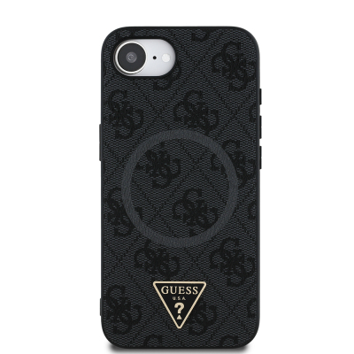 Apple iPhone 16E Case Guess Original Licensed M-safe Charging Feature PU Triangle Logo 4G Patterned Cover - 12