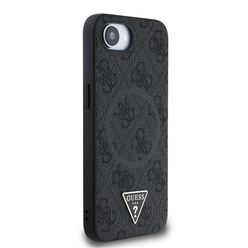 Apple iPhone 16E Case Guess Original Licensed M-safe Charging Feature PU Triangle Logo 4G Patterned Cover - 13