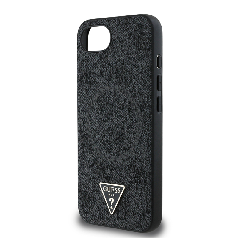 Apple iPhone 16E Case Guess Original Licensed M-safe Charging Feature PU Triangle Logo 4G Patterned Cover - 15
