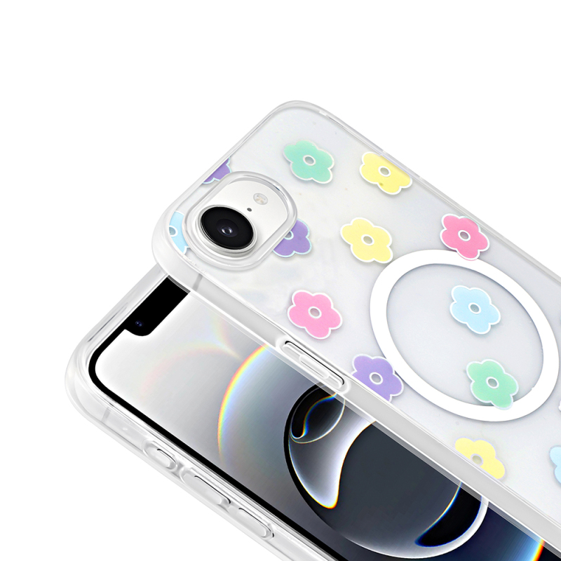Apple iPhone 16E Case M-Safe Charging Transparent Zore Folk Hard Cover - 12