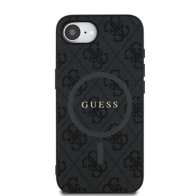 Apple iPhone 16E Kılıf Guess Orjinal Lisanslı M-safe Şarj Özellikli PU Halkalı 4G Desenli Yazı Logolu Kapak - 5