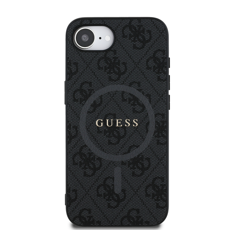 Apple iPhone 16E Kılıf Guess Orjinal Lisanslı M-safe Şarj Özellikli PU Halkalı 4G Desenli Yazı Logolu Kapak - 5