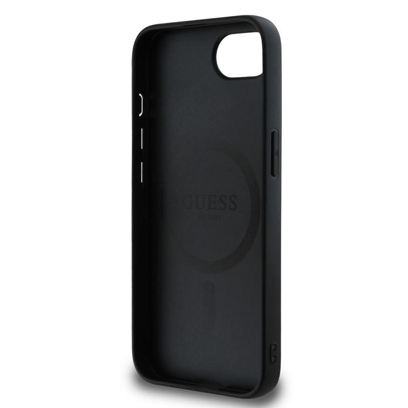 Apple iPhone 16E Kılıf Guess Orjinal Lisanslı M-safe Şarj Özellikli PU Halkalı 4G Desenli Yazı Logolu Kapak - 9