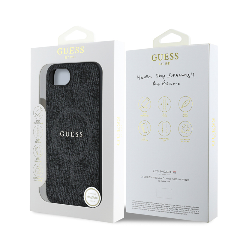 Apple iPhone 16E Kılıf Guess Orjinal Lisanslı M-safe Şarj Özellikli PU Halkalı 4G Desenli Yazı Logolu Kapak - 10