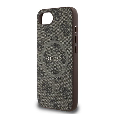 Apple iPhone 16E Kılıf Guess Orjinal Lisanslı M-safe Şarj Özellikli PU Halkalı 4G Desenli Yazı Logolu Kapak - 15