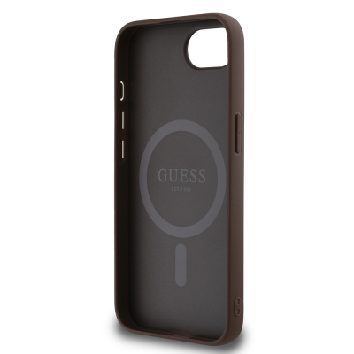 Apple iPhone 16E Kılıf Guess Orjinal Lisanslı M-safe Şarj Özellikli PU Halkalı 4G Desenli Yazı Logolu Kapak - 16